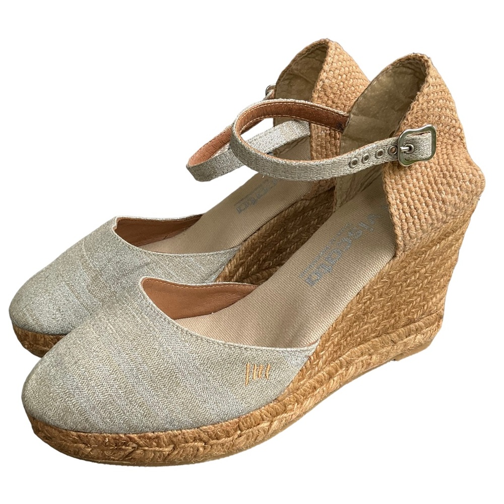 Viscata Women’s Satuna Canvas Wedges Silver Cream Jute Espadrille Closed… - Picture 4 of 16
